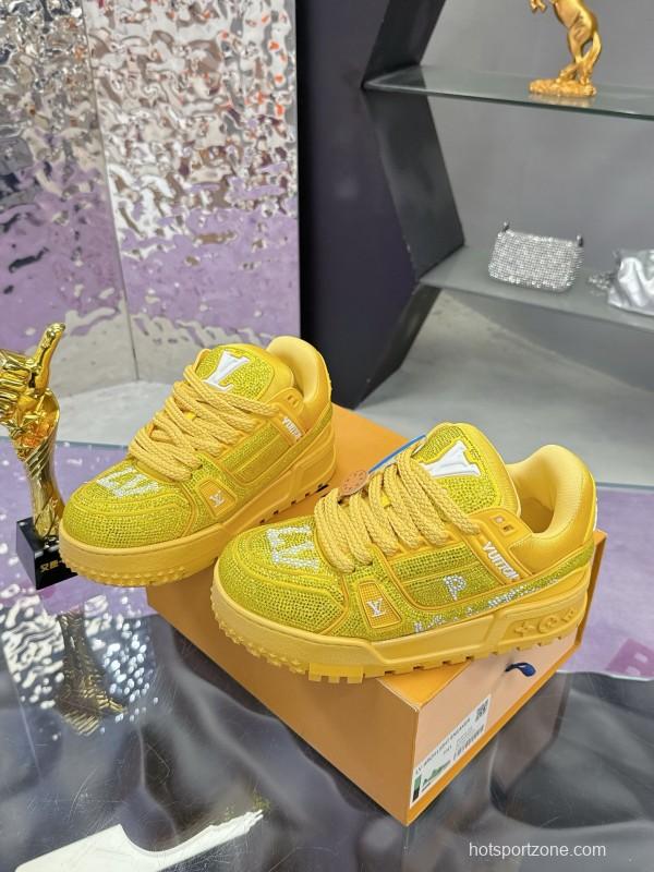 2025 Unisex Louis Vuitton Yellow Crystal Mesh Plimsolls Bing Bing AS00420