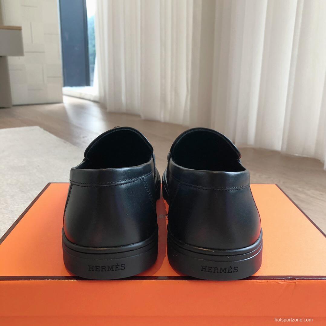 2025 Unisex H Black Leather Loafers AS00380