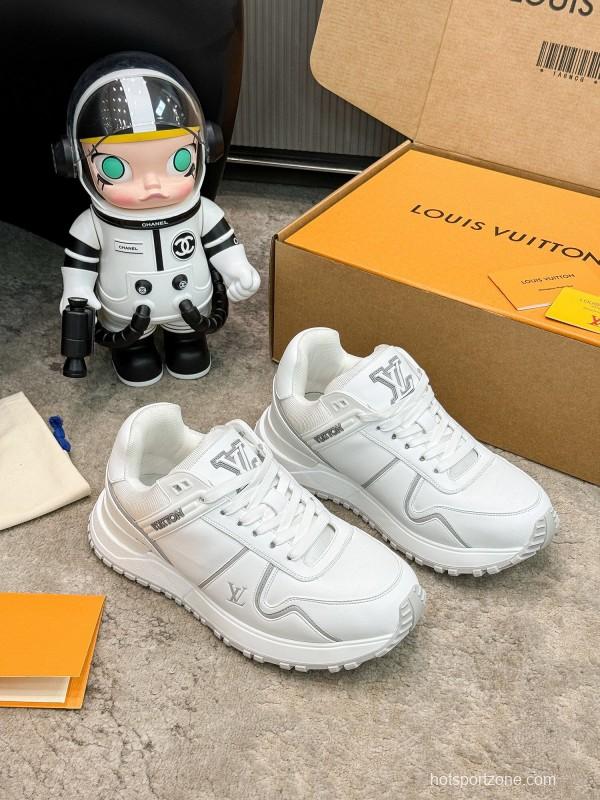 2025 Unisex Louis Vuitton White Leather Sneakers Run Away Maxi AS00390