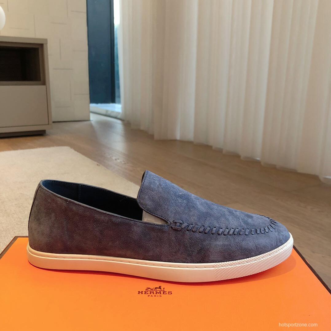 2025 Unisex Hermes Blue Suede Plimsolls AS00380