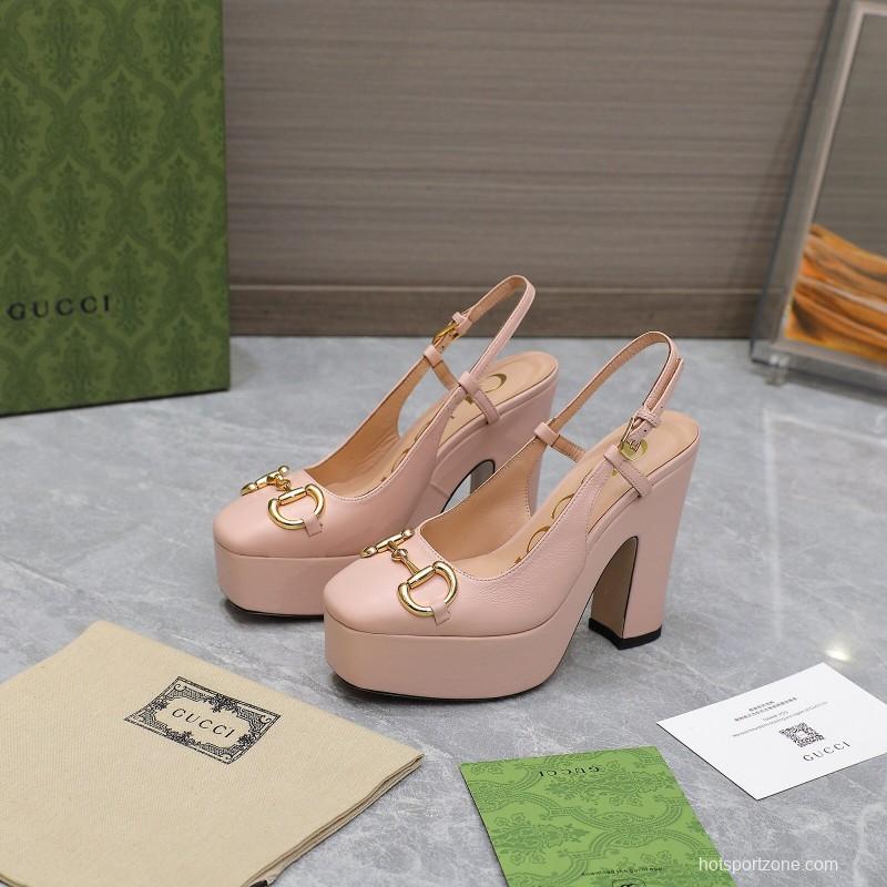 2025 Women Gucci Pink Leather Platform High Heels KFY00320