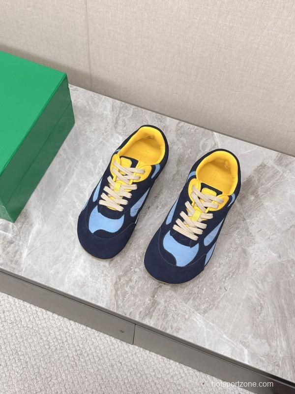 2025 Unisex Bottega Veneta Blue Yellow Nylon Suede Sneakers KFY00290