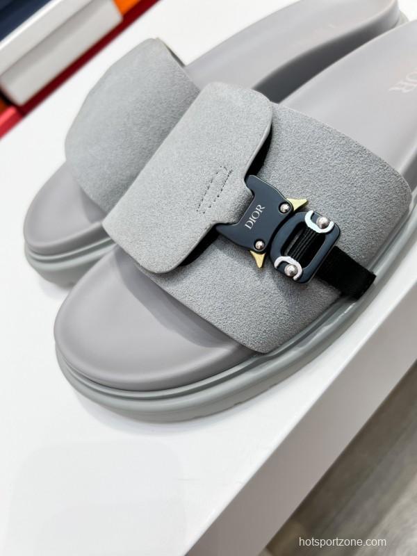 2025 Men Dior Grey Nubuck Leather Slippers AS00190
