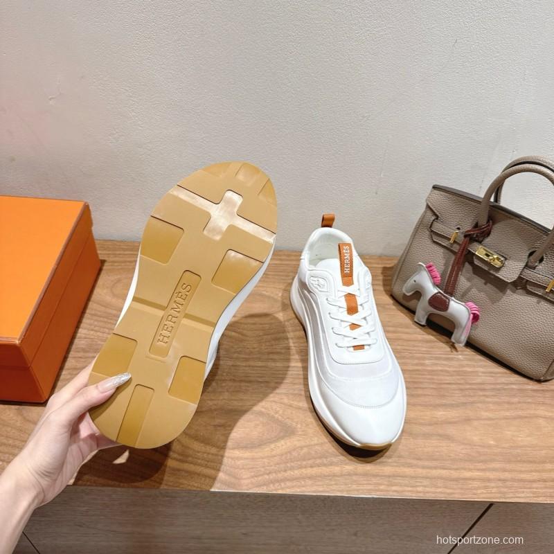 2025 Unisex Hermès White Leather Fabric Sneakers AS00400