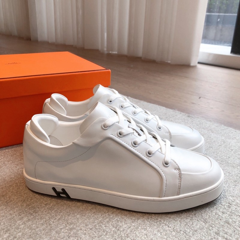 2025 Women Hermès White Leather Sneakers