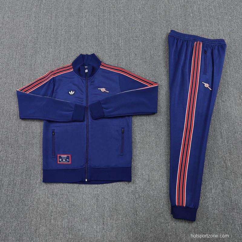 25/26 Arsenal Blue with Red & White Stripes Full Zipper Jacket +Long Pants