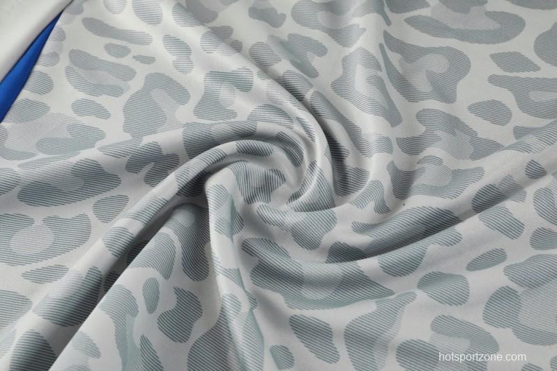 2025 Adidas Light Grey & Black with Leopard Print Pattern Half Zipper Jacket +Long Pants