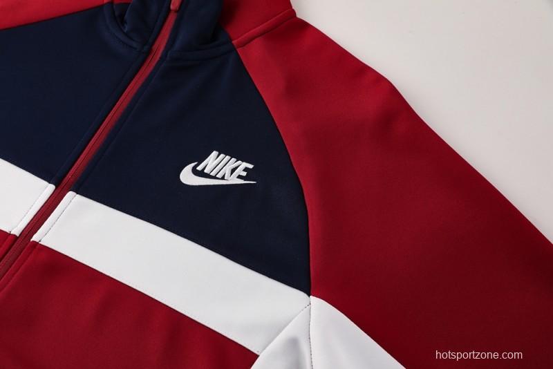 2025 Nike Navy/Red Full Hoodie Zipper Jacket +Long Pants