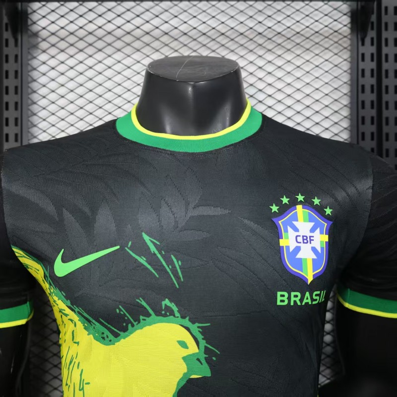 Player Version 2025 Brazil Black with Eagle Print Jersey