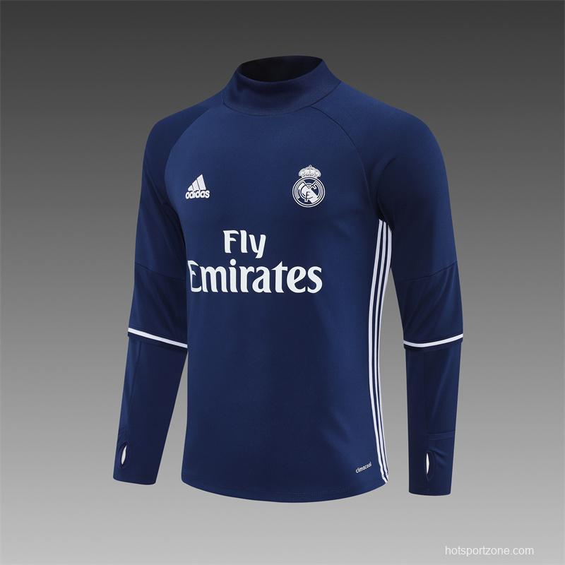 Retro 16/17 Real Madrid Royal Blue Half Zipper Jacket+Long Pants