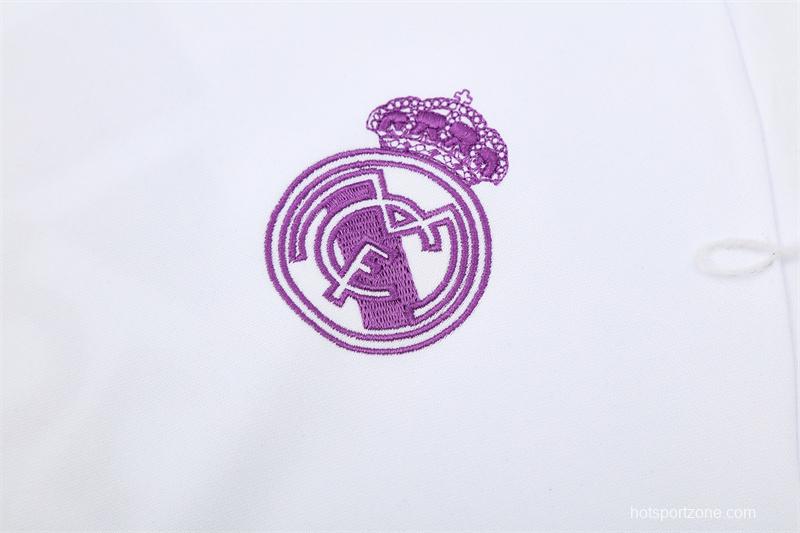 Retro 16/17 Real Madrid White Half Zipper Jacket+Long Pants