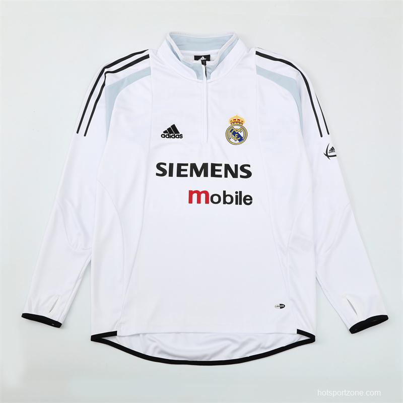 Retro 04/05 Real Madrid White Half Zipper Jacket+Long Pants