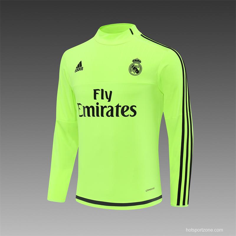 Retro 15/16 Real Madrid Fluorescent Green Half Zipper Jacket+Long Pants