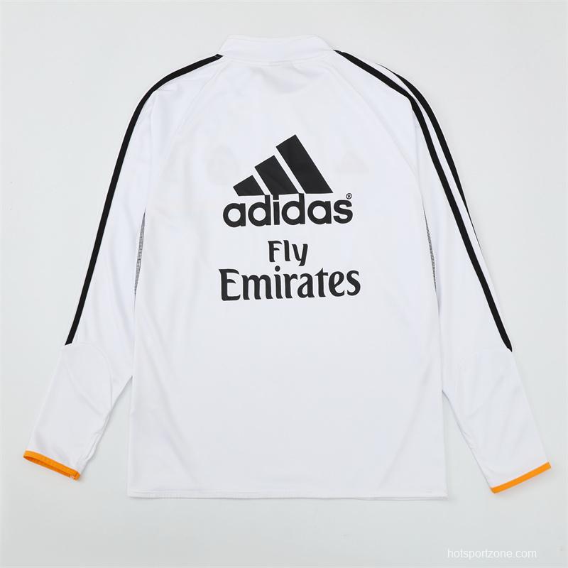 Retro 13/14 Real Madrid White Half Zipper Jacket+Long Pants