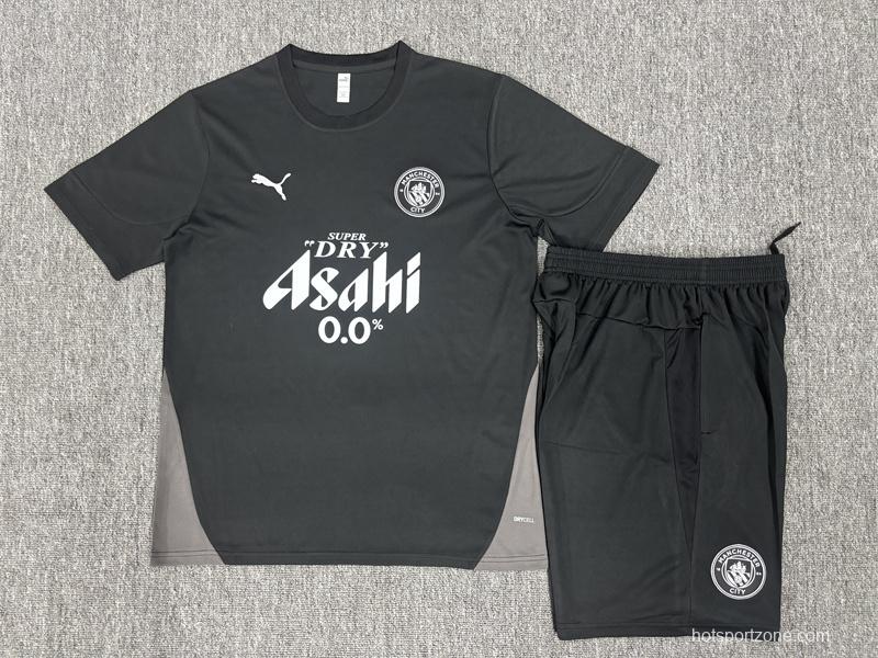 25/26 Kids Manchester City Black Short Sleeve+Soccer Shorts