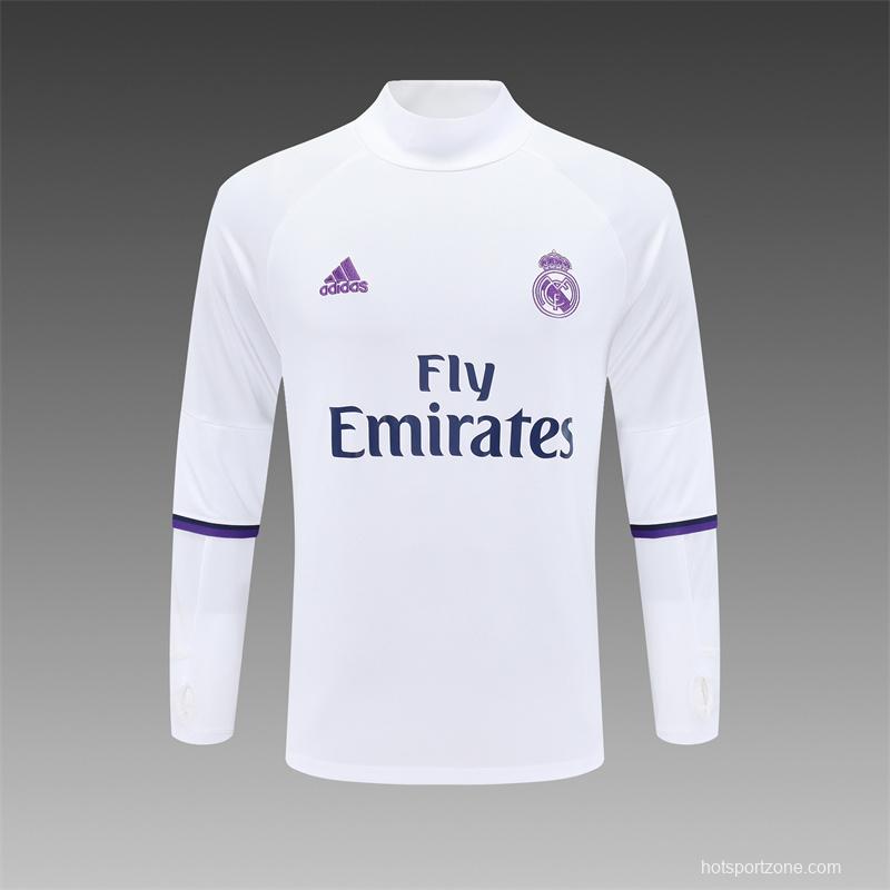 Retro 16/17 Real Madrid White Half Zipper Jacket
