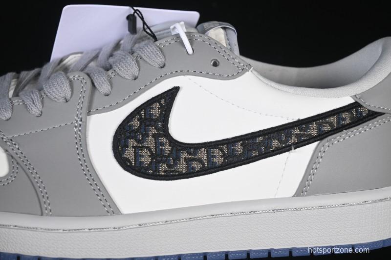 Dior Air Jordan 1 Low White Grey Collaboration Low-Top Sneakers - CN8608-002
