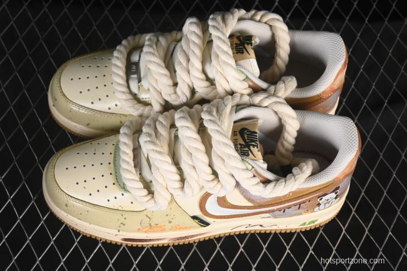 Nike Air Force 1 '07 Low Milk Coffee Bear Hand-Drawn Doodle Casual Sneakers - XL2321-666