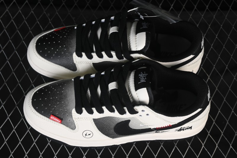 Nike SB Dunk Low Stussy Collaboration Lightning Fade Beige Black Anniversary Custom Low-Top Casual Skate Shoes - QW5836-020