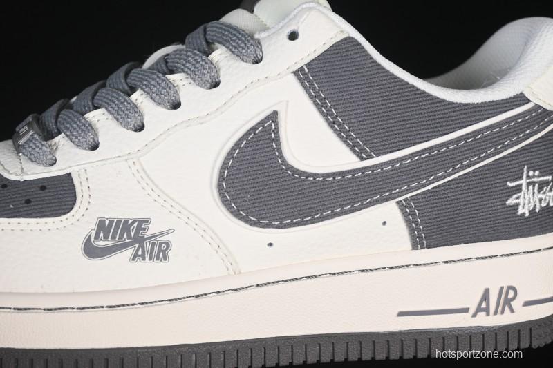 Nike Air Force 1'07 Low Stussy Collaboration Light Gray Canvas Casual Sneakers - JP8028-011