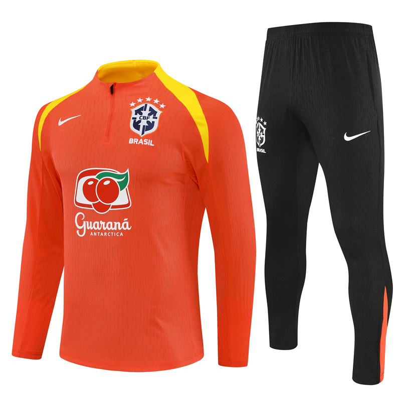 Player Version 25/26 Brazil Orange Half Zipper Jacket+Long Pants