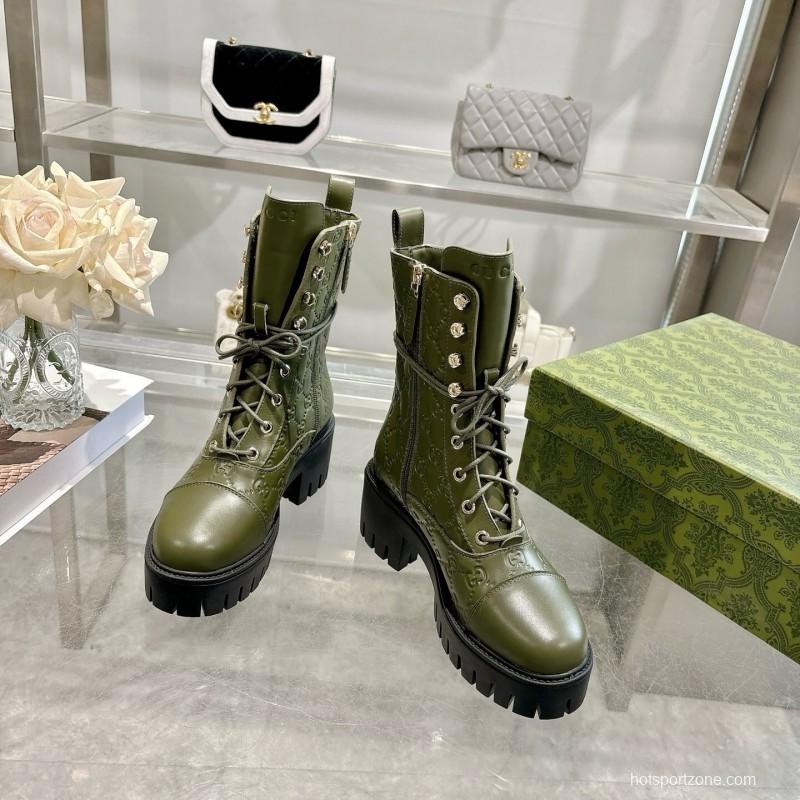 Gucci GG Lace-Up Ankle Boots in Calfskin - LY00380