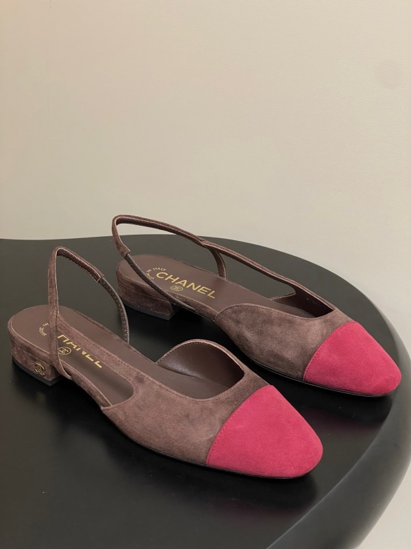 Chanel Sling-back Two-tone Suede Slingback Sandals Flat/Block Heel - KFY00280