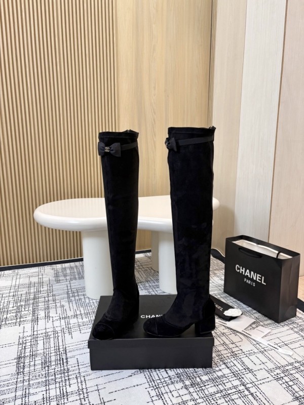 Chanel Classic Chunky Heel Back Zipper Long Boots - LY00360