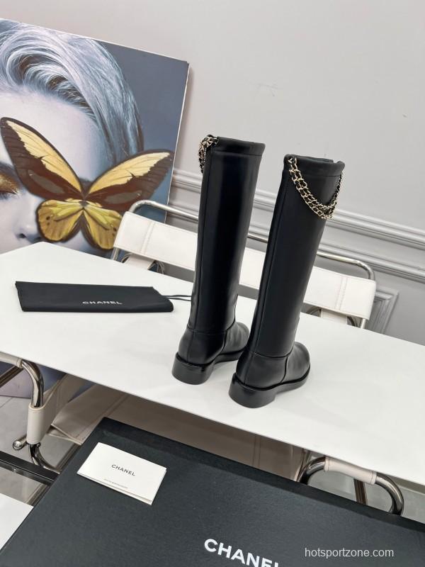 Chanel 2025 SS Quilted Leather Chain CC Four-Leaf Clover Flat Ankle Boots - LY00510