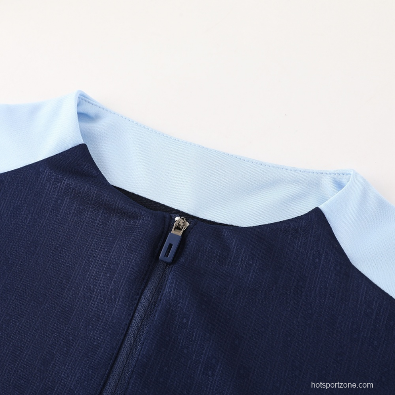 2025 France Royal Blue Half Zipper Jacket+Long Pants