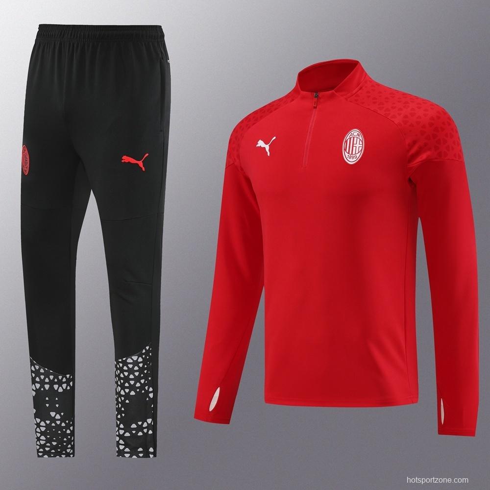 23/24 AC Milan Red S-2XL Half Zipper Jacket+Long Pants