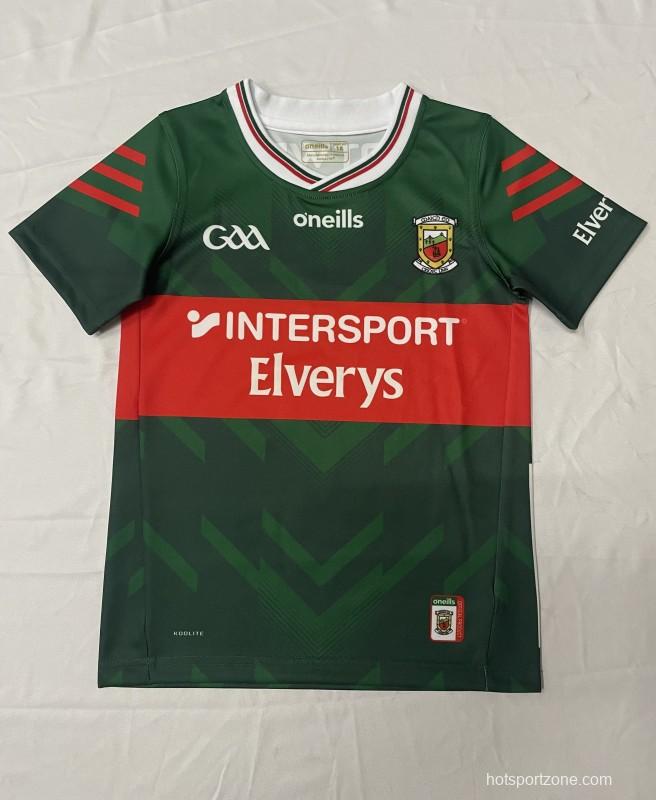 25/26 Kids  Mayo GAA Green and Red with Chevron Pattern Home Jersey