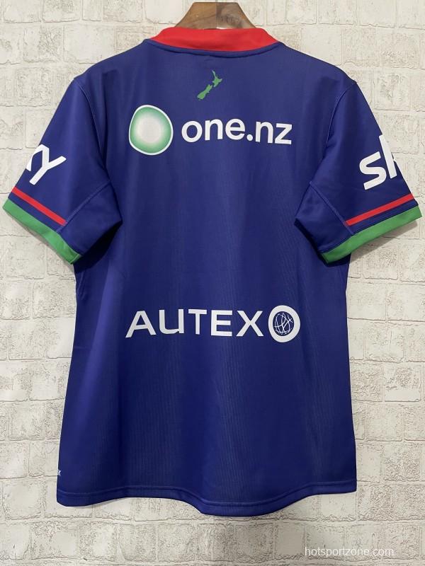 25/26 New Zealand Warriors Navy Blue with Green and Red Diagonal Stripes and Circular Gradient Heritage Jersey