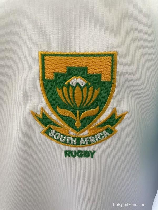 25/26 South Africa Springbok Sevens White with Teal Chevron Sleeves Jersey