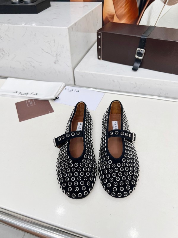 Alaia 2025/SS Crystal-Studded Ballet Dance Shoes with Inner Cushioning and 0.8CM Height Increase - LY00340