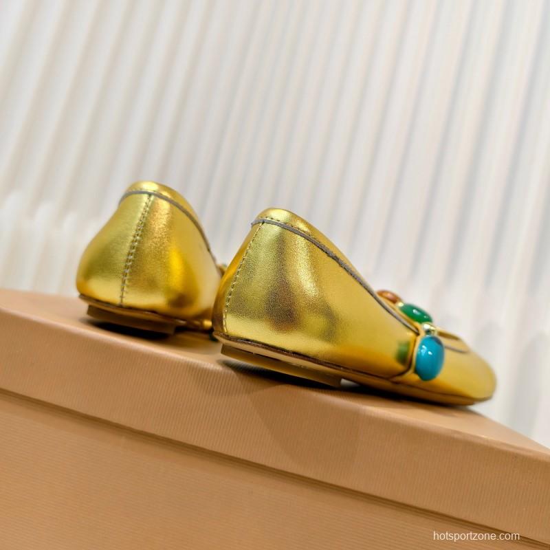 Gianvito Rossi Bohemian Style Turquoise Flat Ballet Shoes - LY00320