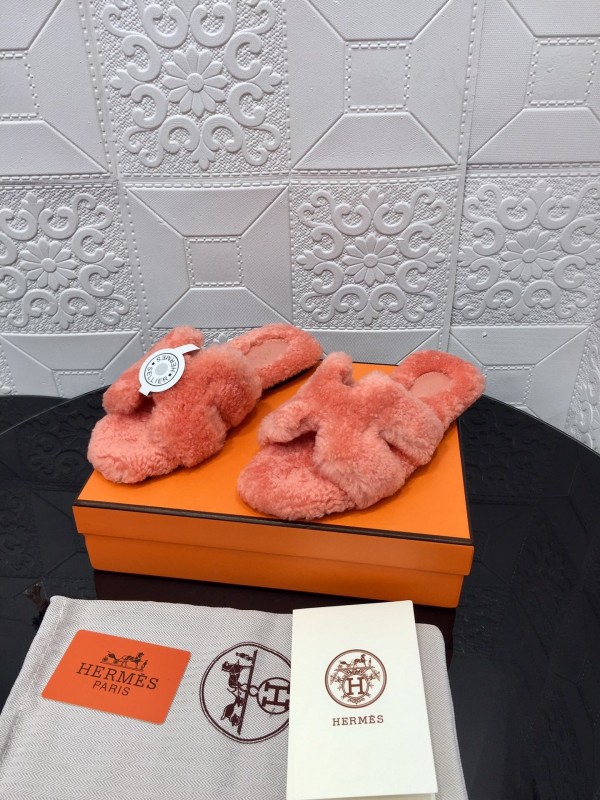 H Teddy Wool H Slippers Flat Sole Winter Home Shoes - LY00240