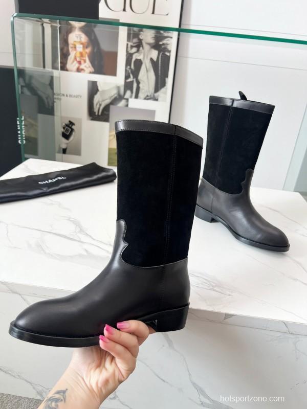 Adidas 2025 SS Suede Color-Block Slip-On Equestrian Boots Retro Western Cowboy Boots - LY00350