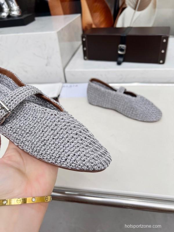 Alaia 2025/SS Knit Ballet Dance Shoes with Inner Cushioning and 0.8CM Height Increase - LY00310