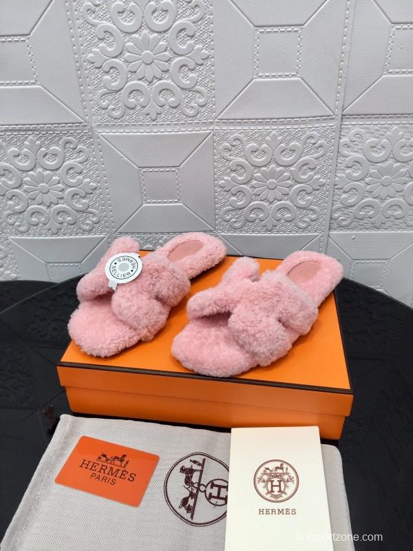 H Eiderdown Teddy Wool H Slippers Flat Sole Winter Home Shoes - LY00240