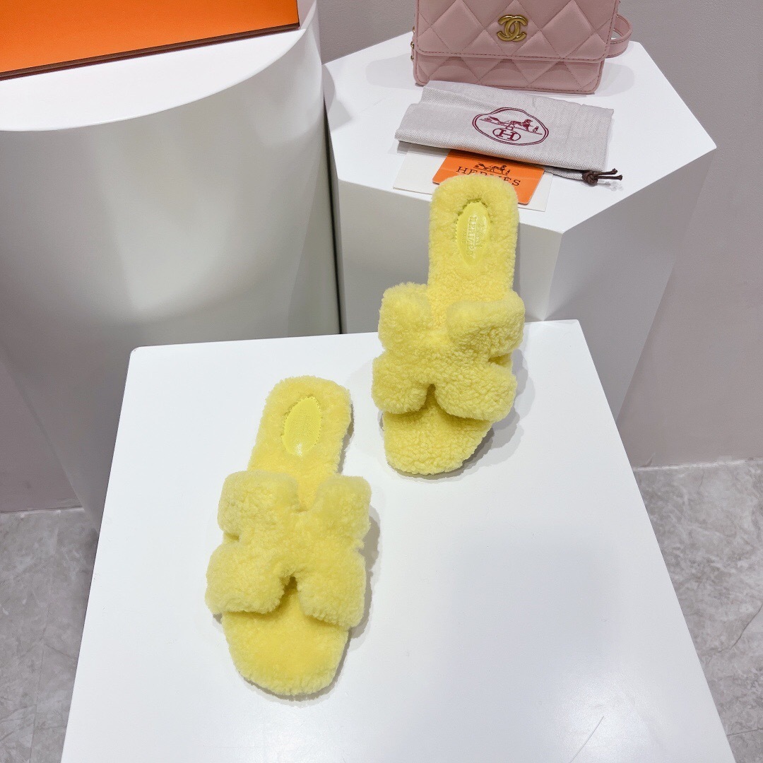 H Teddy Wool H Slippers Flat Sole Winter Edition - LY00240