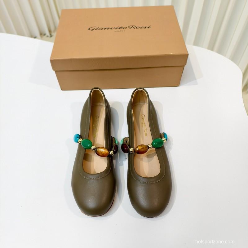 Gianvito Rossi Bohemian Style Turquoise Flat Ballet Shoes - LY00320