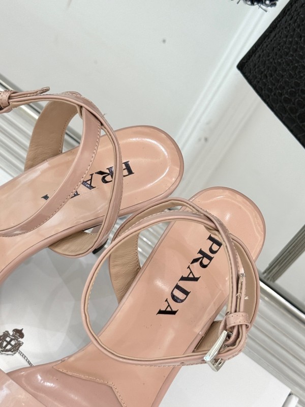 Prada 2025 SS Pointed Toe High Heel Sandals with Triangle Buckle - KFY00280
