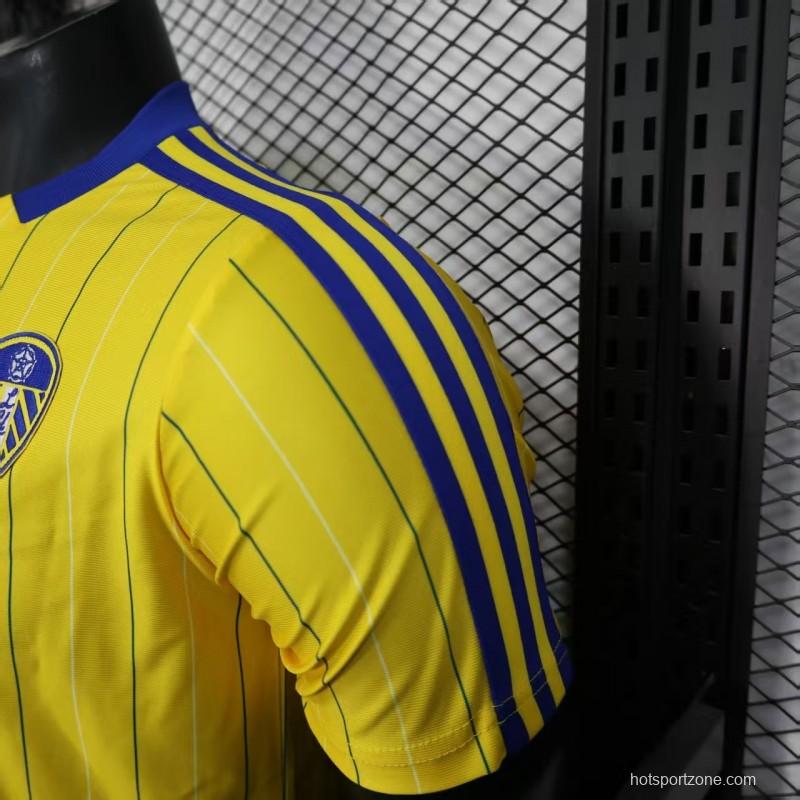 Player Version 25/26 Leeds United Retro Home Yellow with Vertical Stripe Pattern Jersey