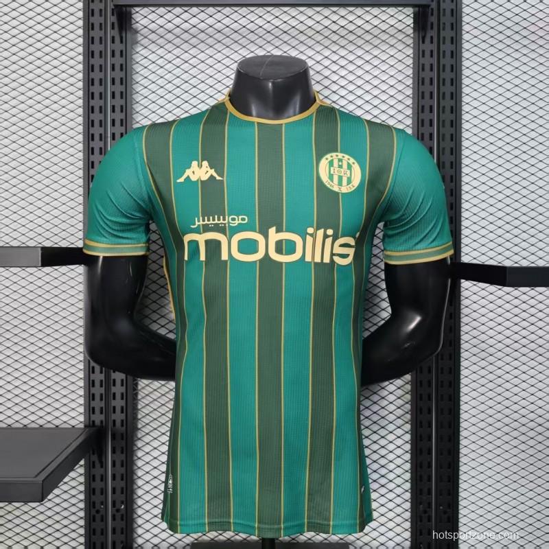 25/26 Player Version  JS Kabylie Home Green Yellow Vertical Stripes Jersey