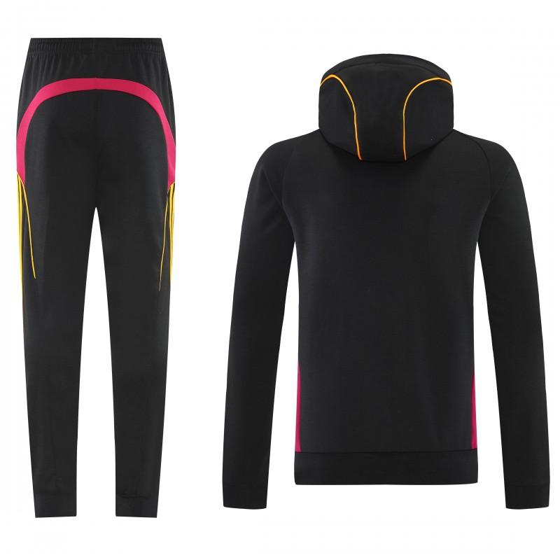 26/27 Roma Black Full Zipper Hooded Jacket Tracksuit + Long Pants