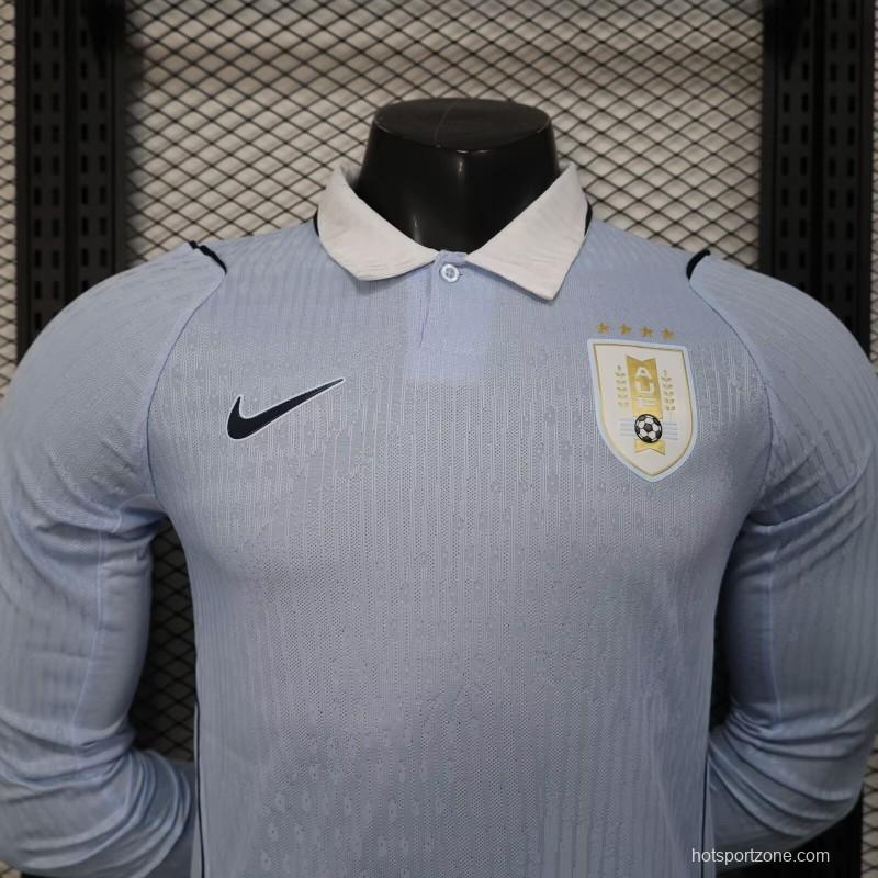 2026 Player Version Uruguay Light Blue with White Collar Long Sleeve Jersey