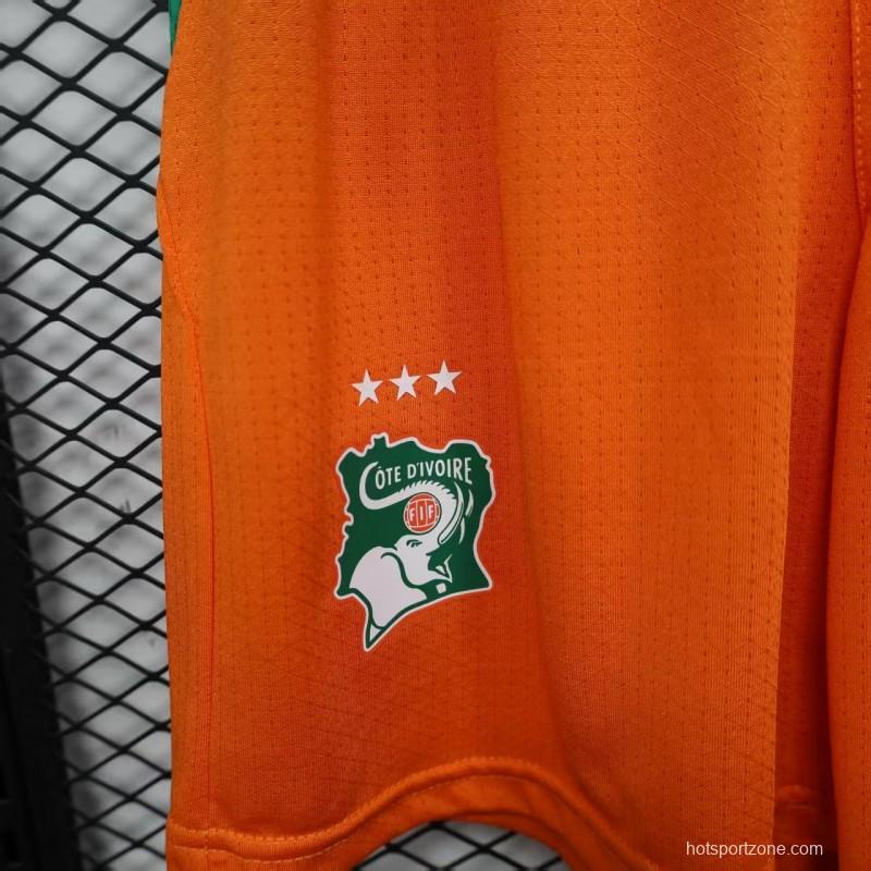 2026 Player Version Ivory Coast Orange with Green Side Panels Shorts
