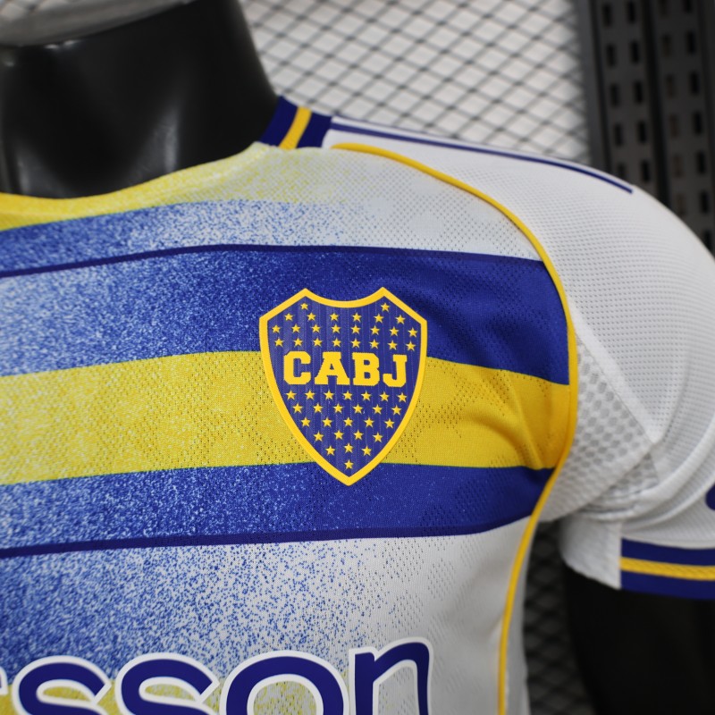 25/26 Player Version Boca Juniors White with Blue and Yellow Gradient Horizontal Stripes Jersey
