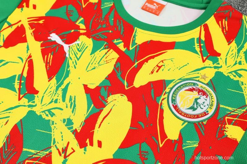 25/26 Senegal Green Tropical Floral Print Short Sleeve Training Suit + Shorts
